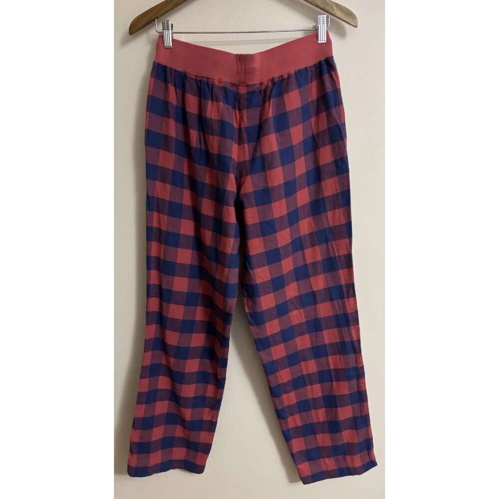 LL Bean Flannel Plaid Lounge Pajama Pants Mens Medium Cotton‎ Coral Blue
